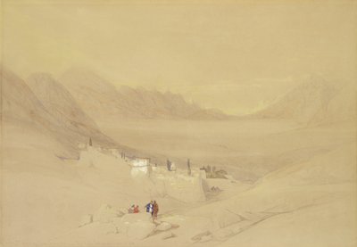 Het klooster van St. Catherine, Sinaïberg, kijkend naar de vlakte van het kamp, 1839 door David Roberts